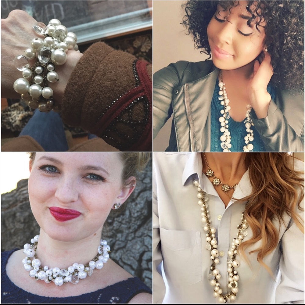 Pearl + Crystal Drops Long Necklace - Picture 2 of 2
